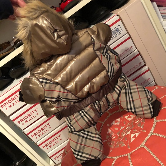 Designer Pooch Plaid Dog Coat w Faux Fur - Picture 2 of 14